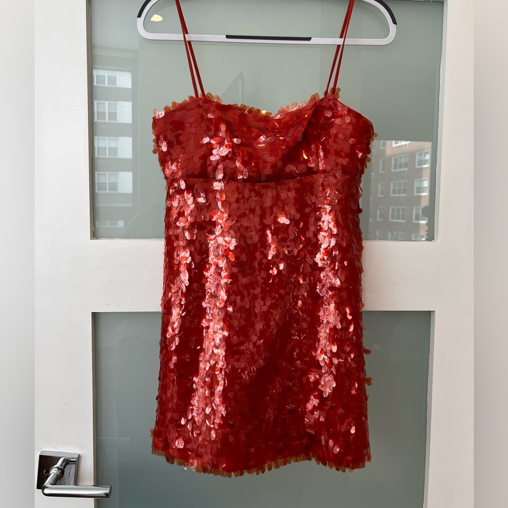 No label, red sequin dress, size XS, never worn